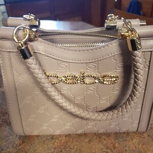 Bebe Taupe Satchel with Gold Details